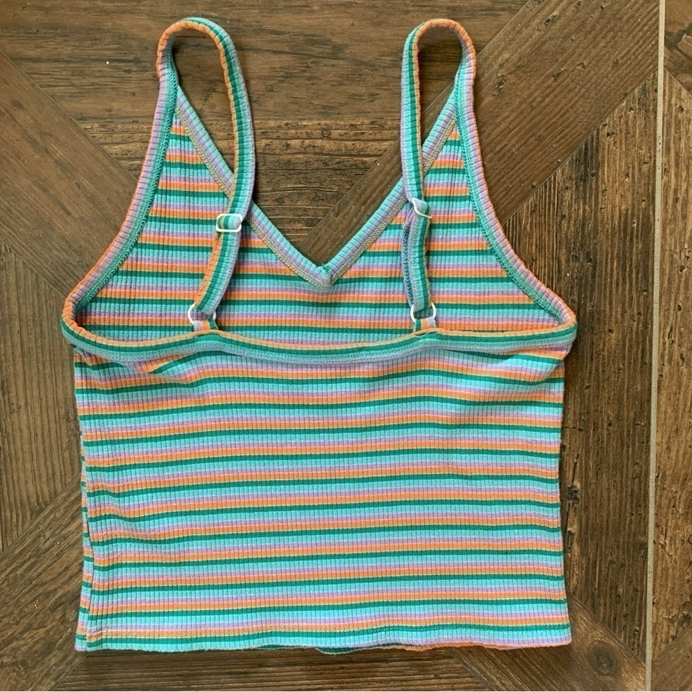 American Eagle Striped Cropped V Neck Cami - Picture 3 of 6